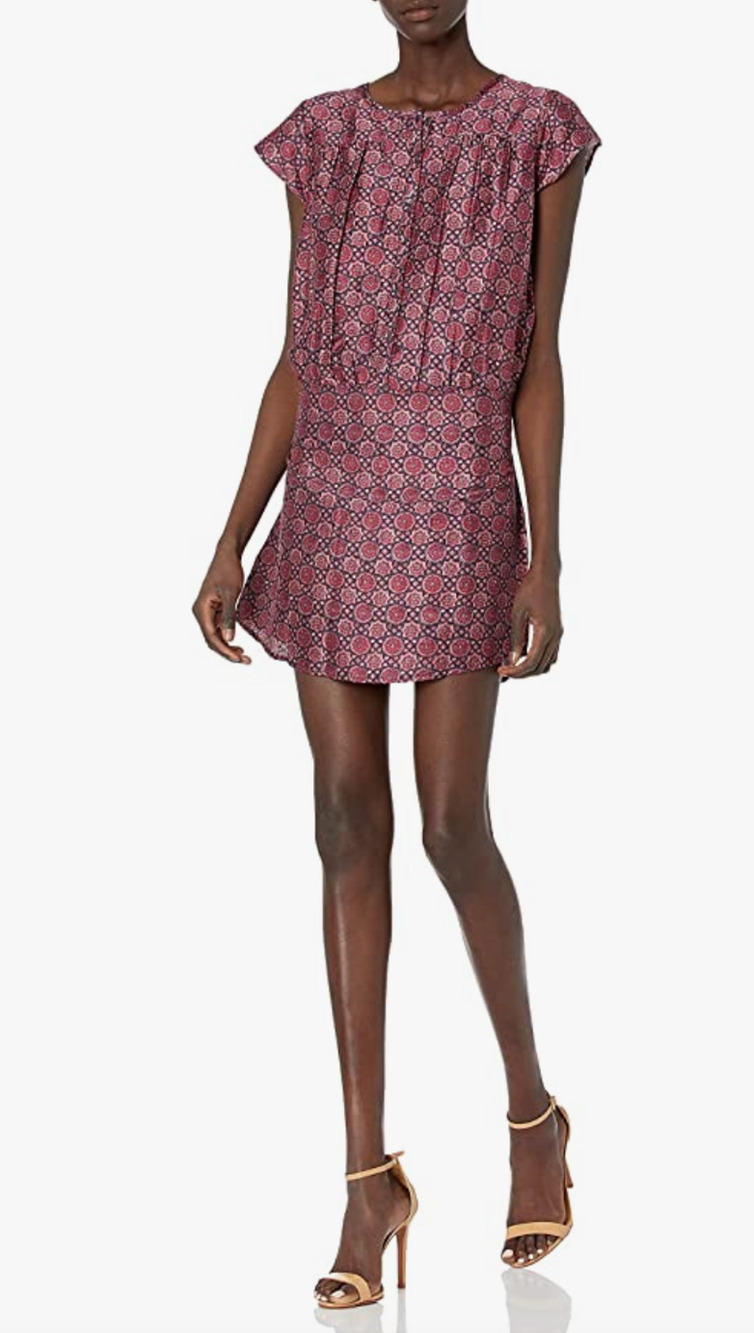 Joie Africa Silk Mini Dress Womens M Medium Burgundy Back Tie Waist Cap Sleeves